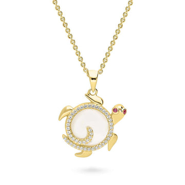 Turtle Mother Of Pearl Pendant Necklace in Gold Flashed Sterling Silver