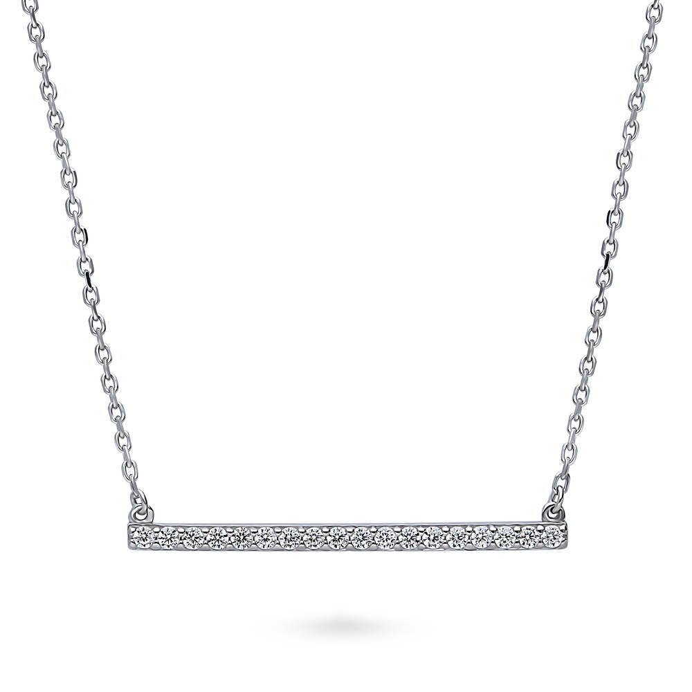 Bar CZ Pendant Necklace in Sterling Silver, 1 of 8