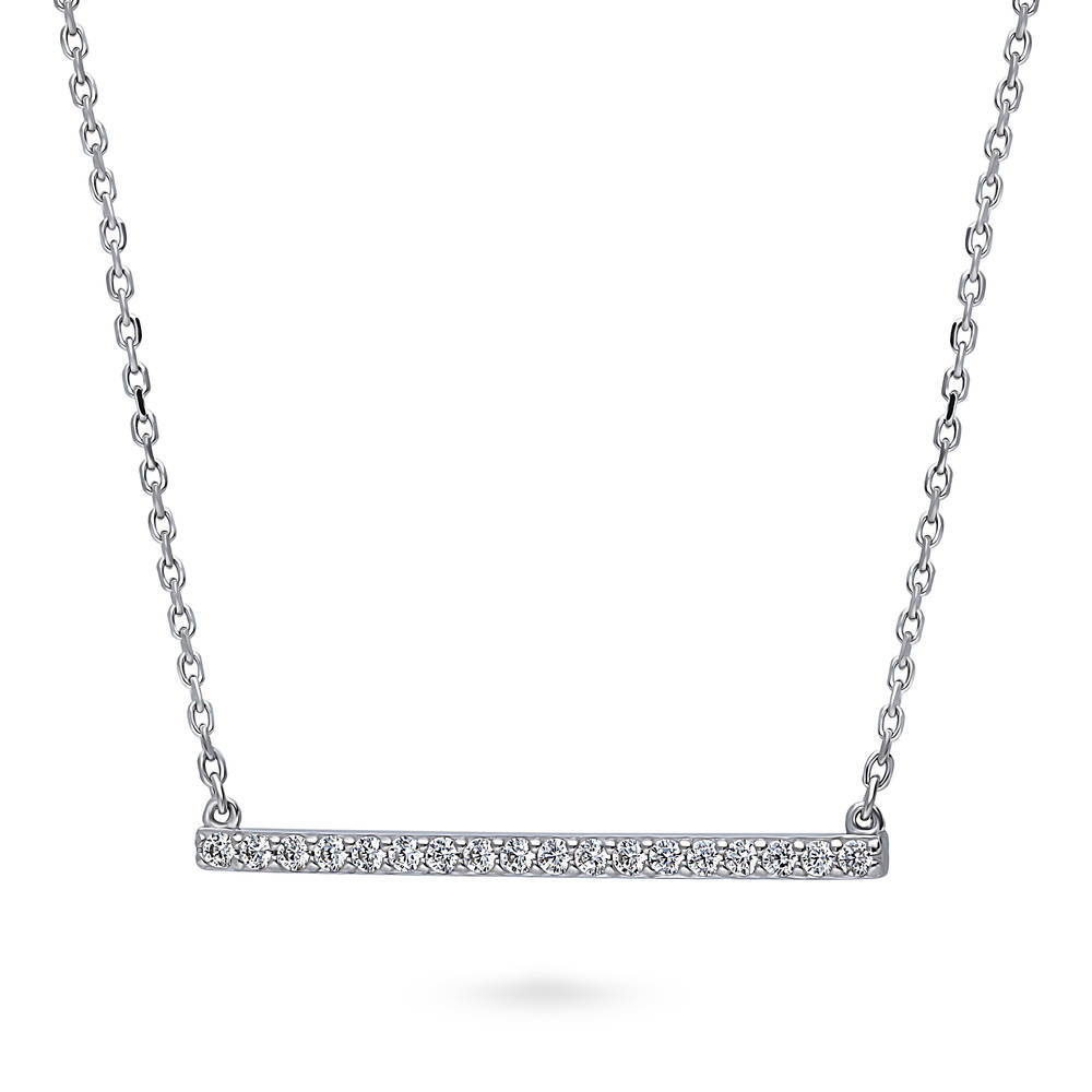 Front view of Bar CZ Pendant Necklace in Sterling Silver, 3 of 8