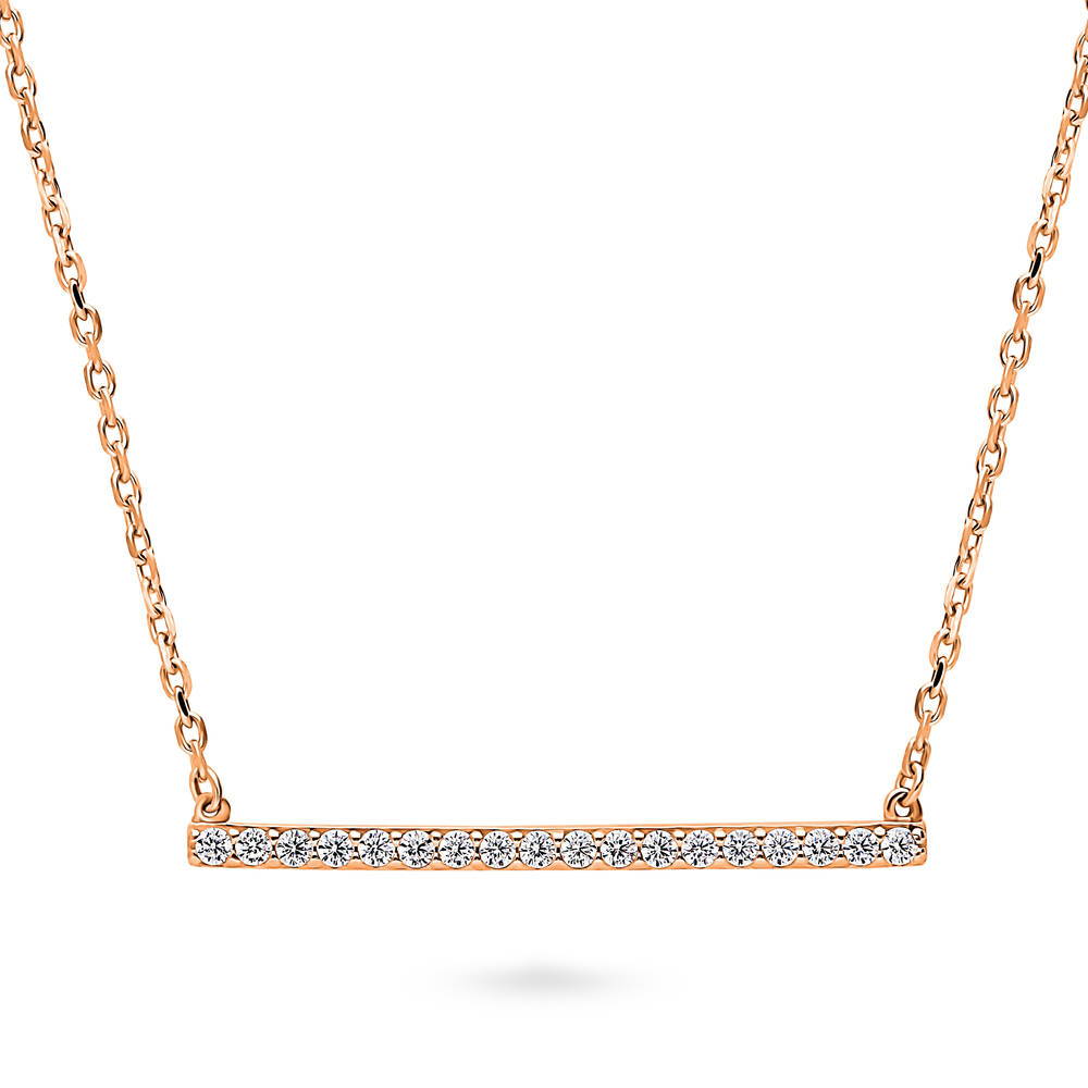 Bar CZ Pendant Necklace in Rose Gold Flashed Sterling Silver, 1 of 8