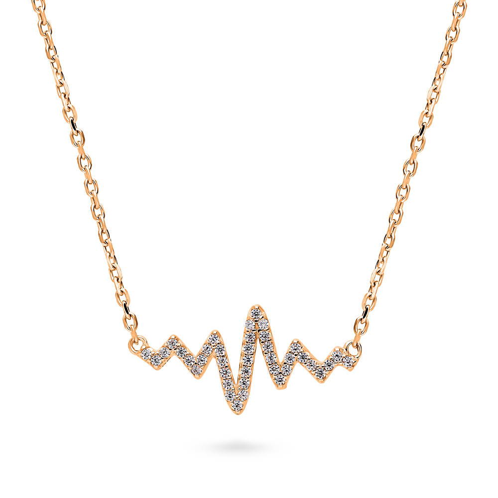 Heartbeat CZ Pendant Necklace in Rose Gold Flashed Sterling Silver, 1 of 5