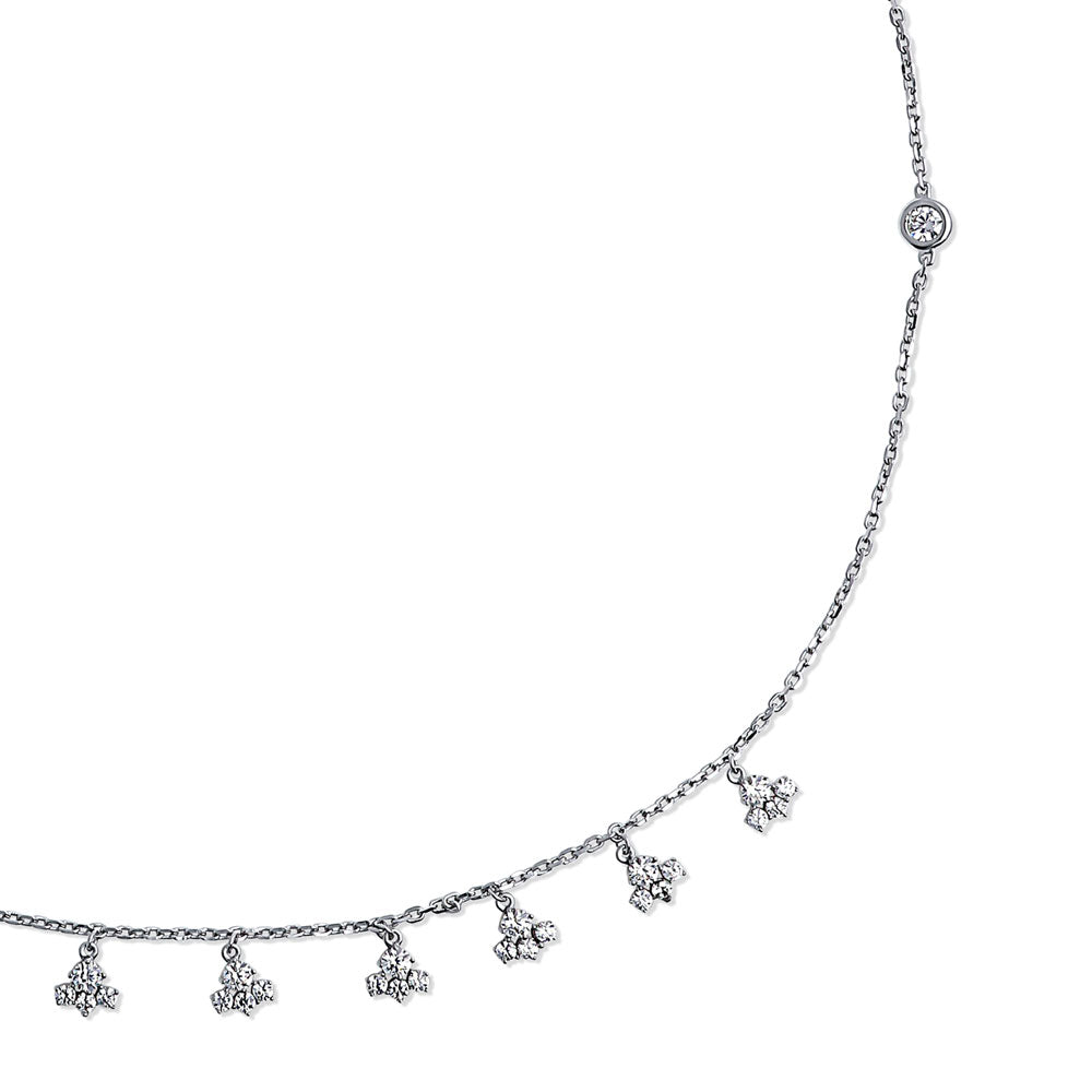 Front view of Cluster CZ Station Necklace in Sterling Silver, 3 of 5