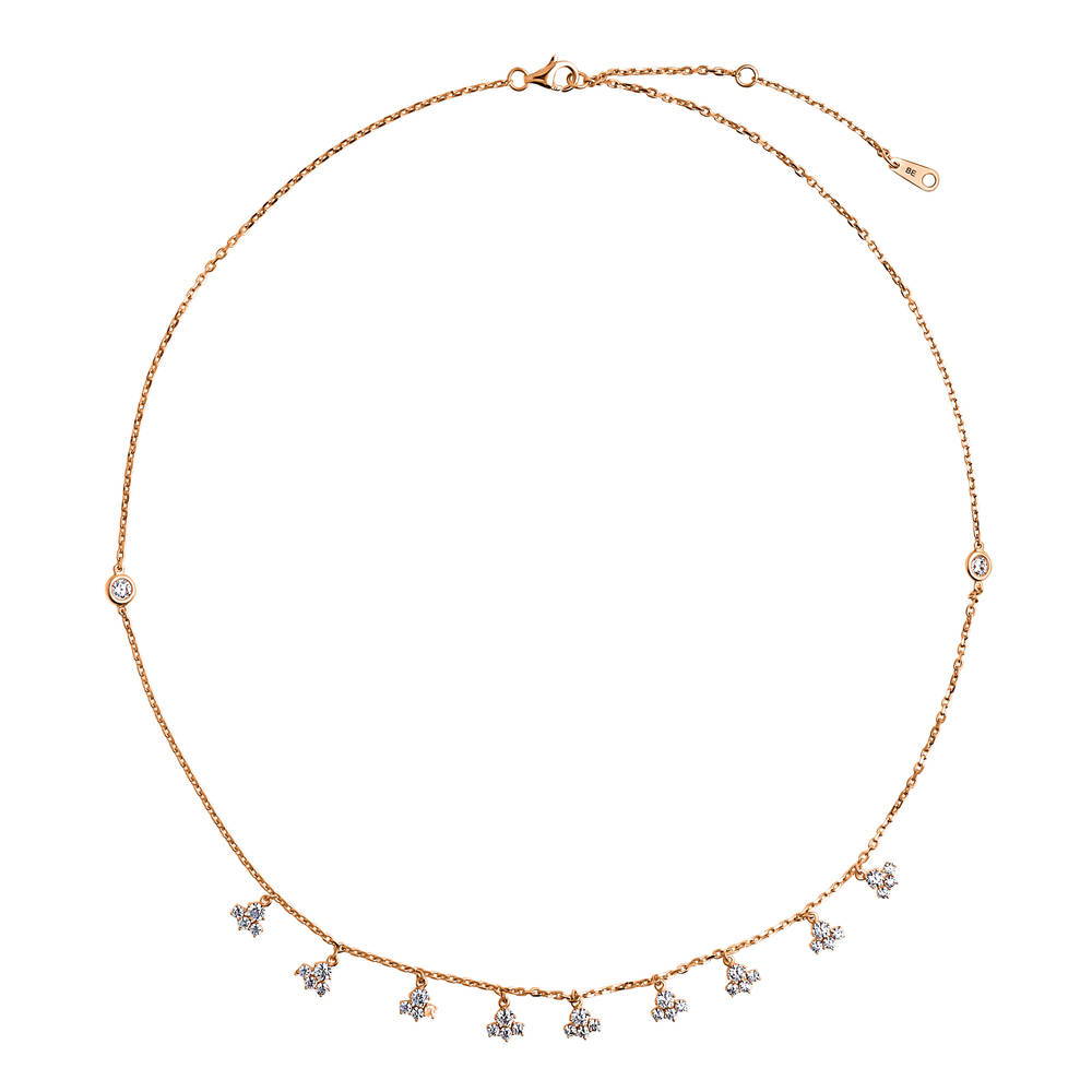 Cluster CZ Station Necklace in Rose Gold Flashed Sterling Silver, 1 of 5