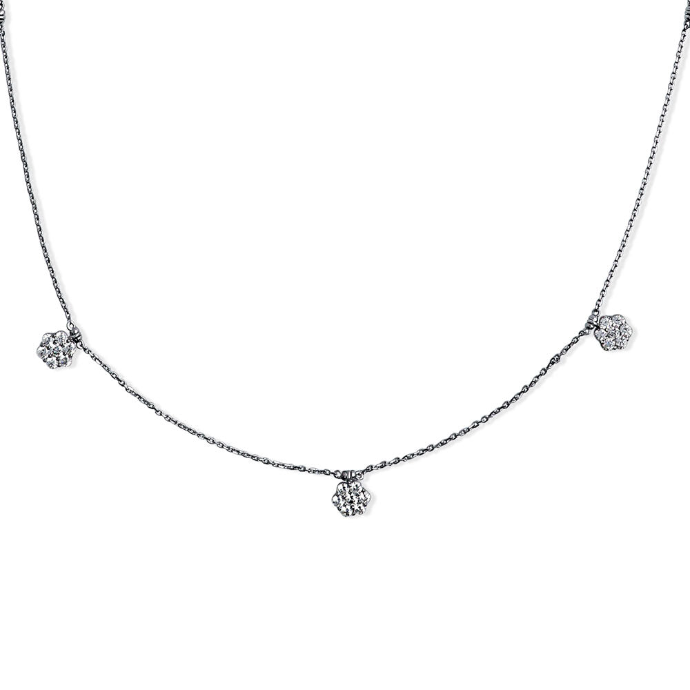 Side view of Flower CZ Station Necklace in Sterling Silver, 6 of 8