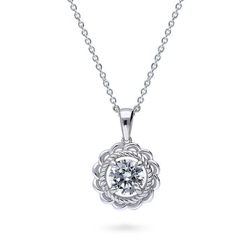 Solitaire Woven 1.25ct Round CZ Pendant Necklace in Sterling Silver