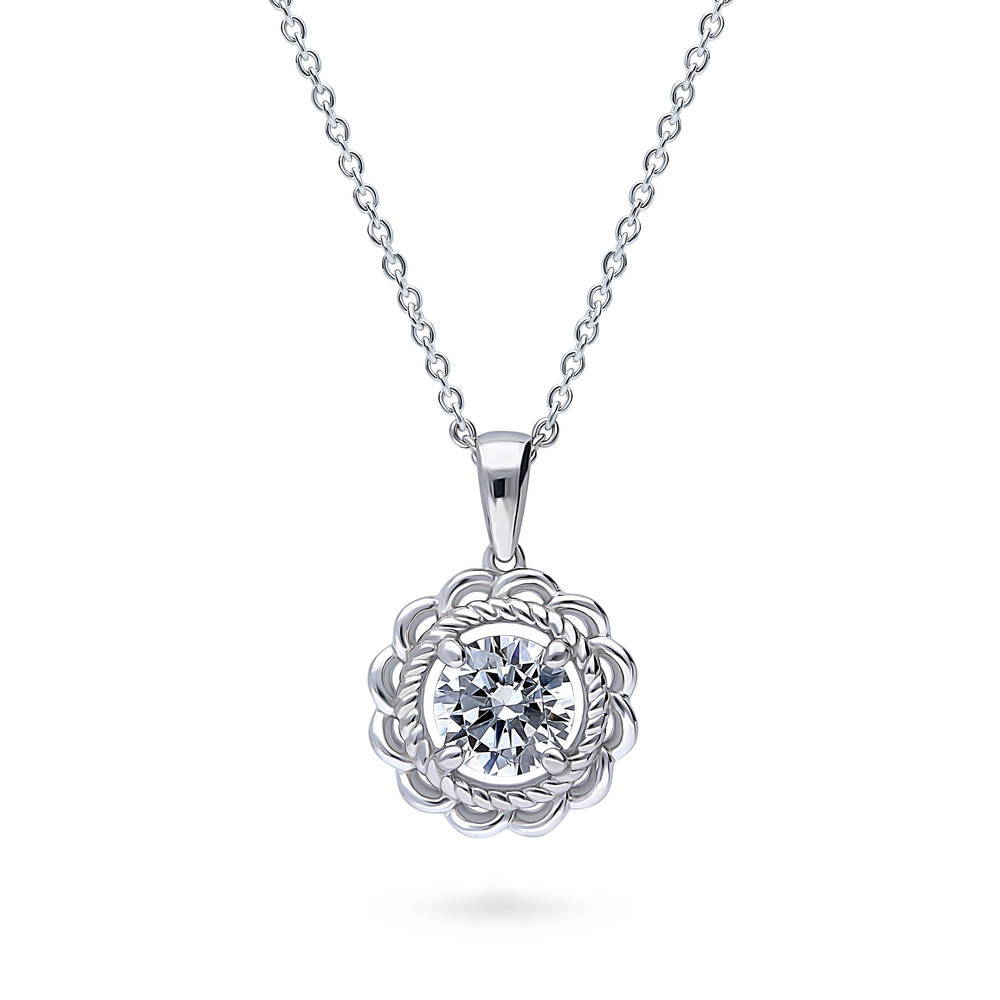 Flower Solitaire CZ Necklace and Earrings Set in Sterling Silver