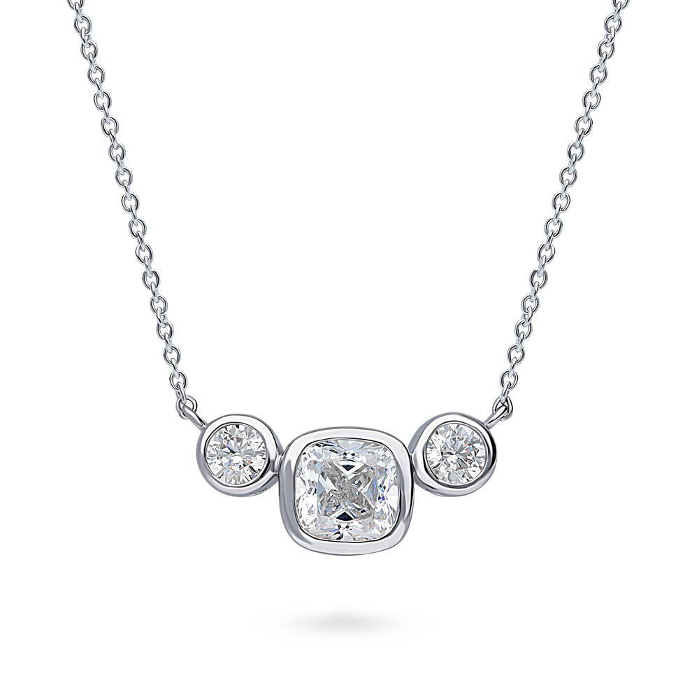 3-Stone Cushion CZ Pendant Necklace in Sterling Silver