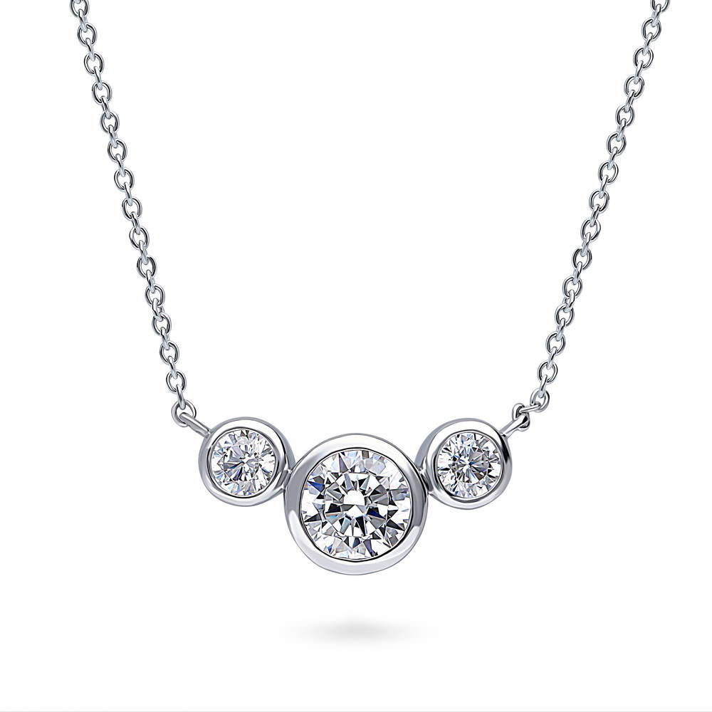 3-Stone Round CZ Necklace and Hoop Earrings Set in Sterling Silver