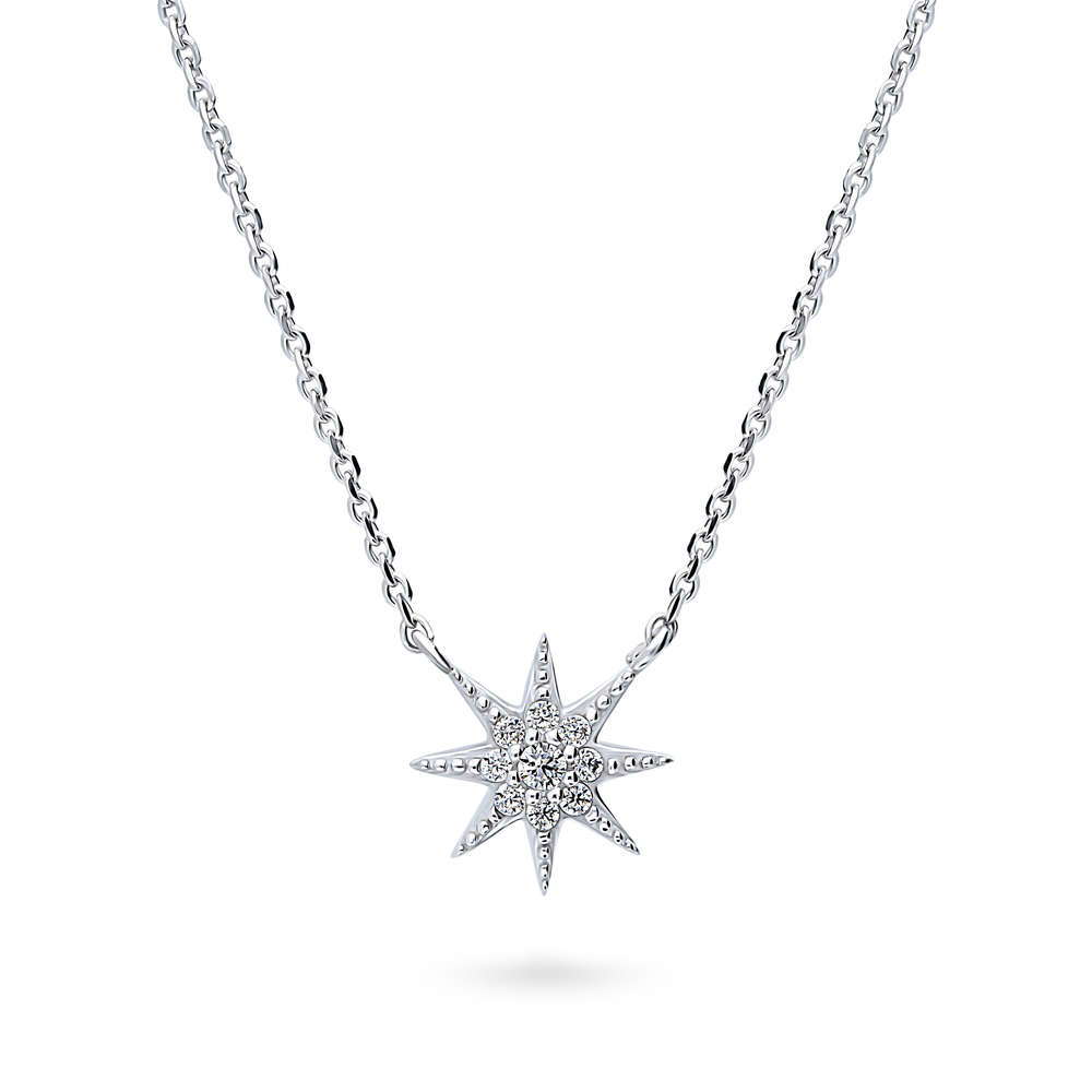 Starburst CZ Pendant Necklace in Sterling Silver, 1 of 6