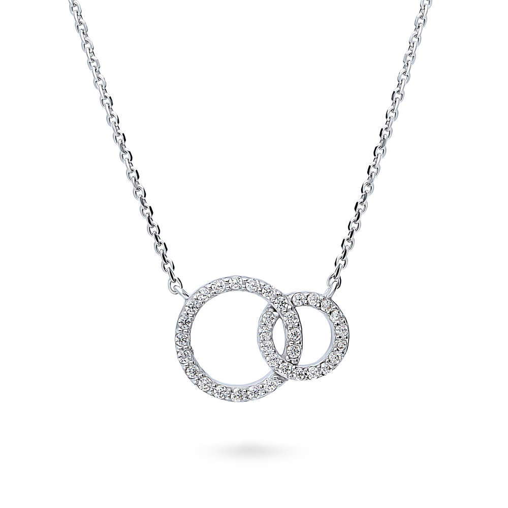 Open Circle Interlocking CZ Necklace in Sterling Silver, 1 of 8