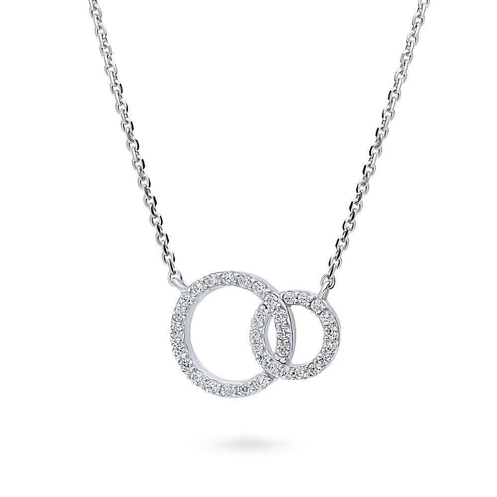 Front view of Open Circle Interlocking CZ Necklace in Sterling Silver, 4 of 8