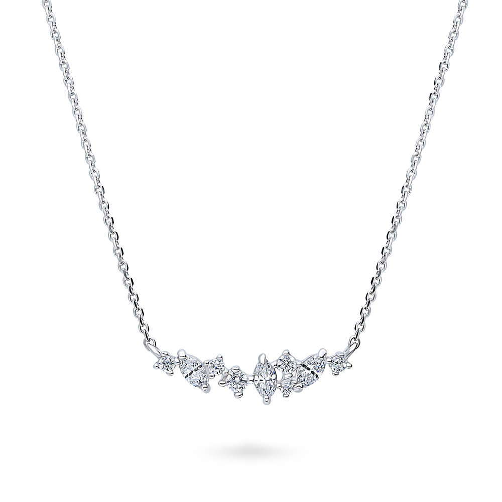 Cluster Bar CZ Pendant Necklace in Sterling Silver, 1 of 6
