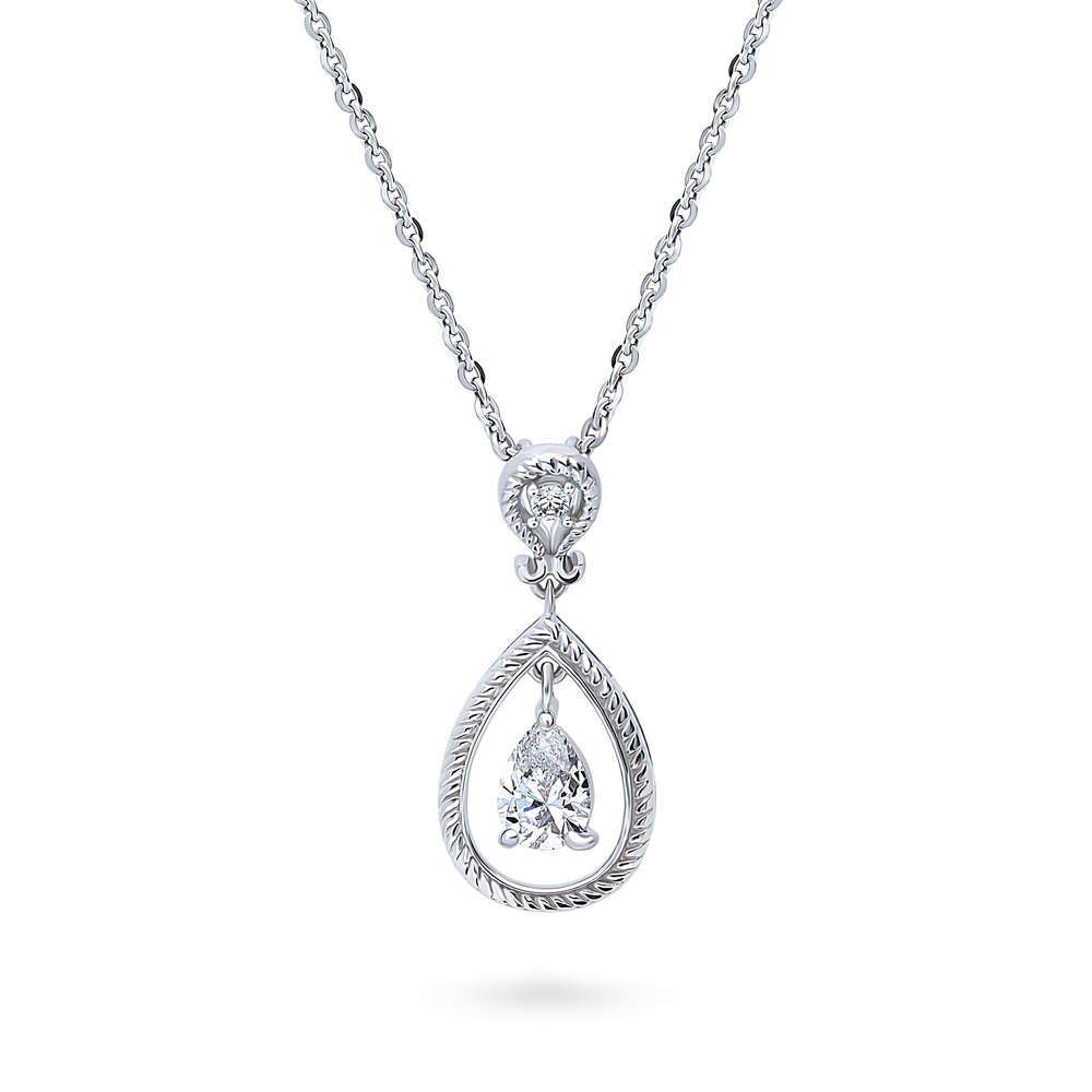 Cable Teardrop CZ Necklace and Earrings Set in Sterling Silver