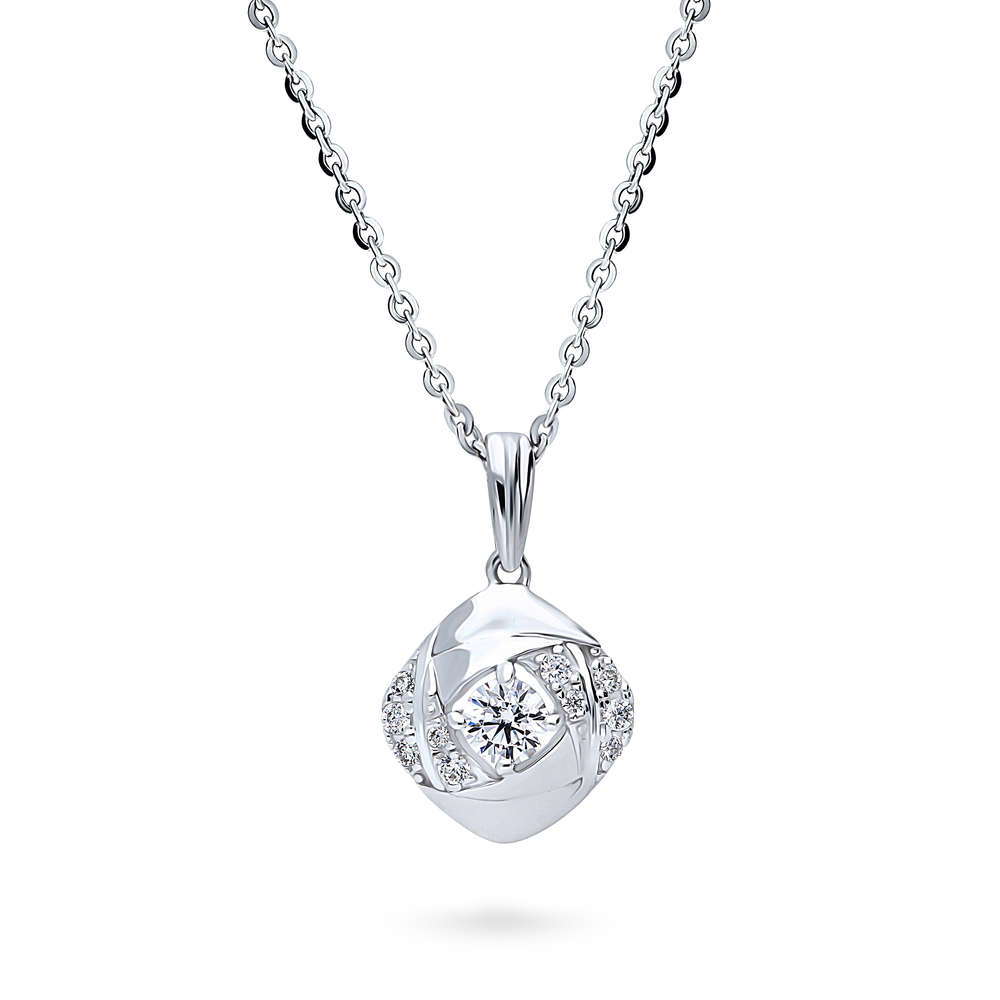 Woven CZ Pendant Necklace in Sterling Silver, 1 of 7
