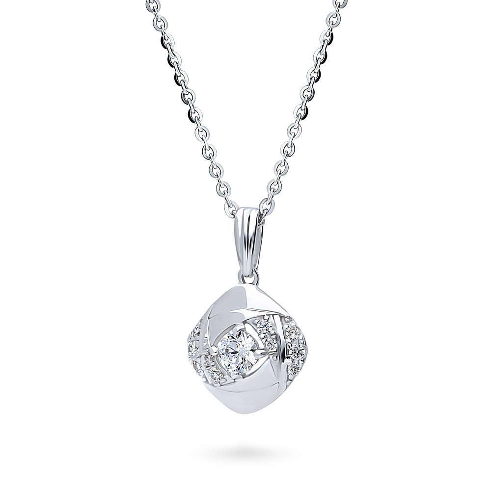 Woven CZ Pendant Necklace in Sterling Silver