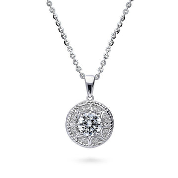 Cable Halo CZ Pendant Necklace in Sterling Silver