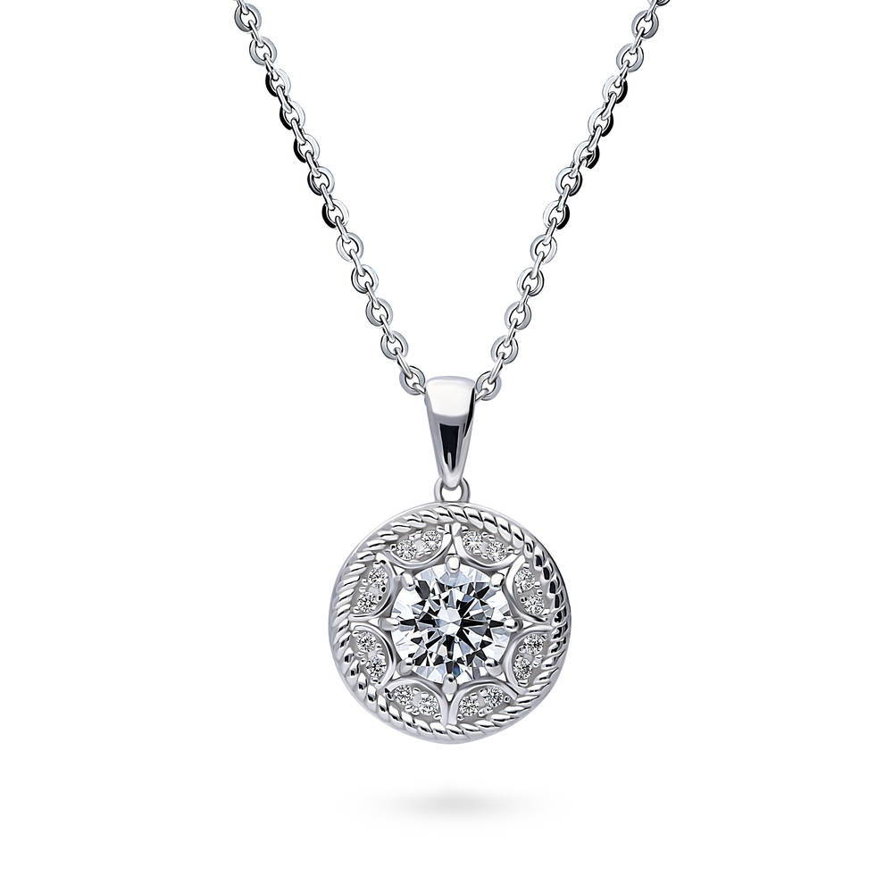 Cable Halo CZ Pendant Necklace in Sterling Silver, 1 of 6