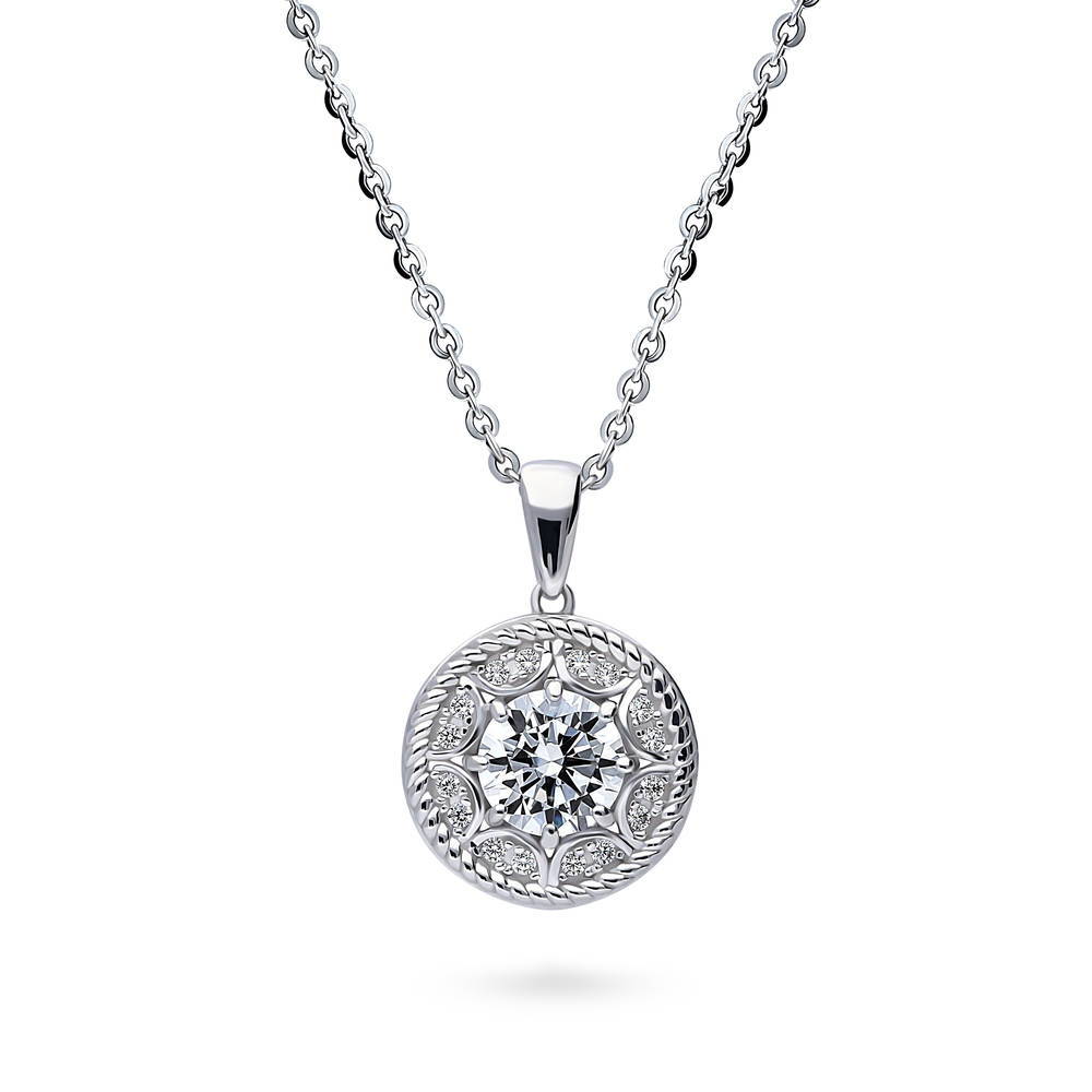 Cable Halo Art Deco CZ Necklace in Sterling Silver, 1 of 6