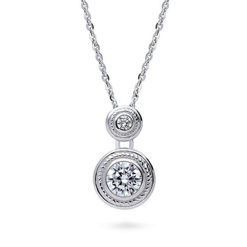 2-Stone Cable CZ Pendant Necklace in Sterling Silver