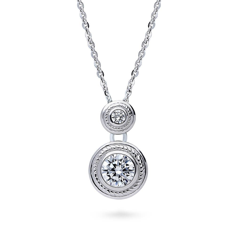 2-Stone Cable Bezel Set CZ Necklace and Earrings Set in Sterling Silver, 5 of 9