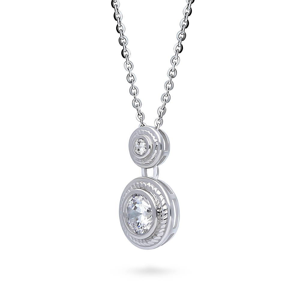 Front view of 2-Stone Cable CZ Pendant Necklace in Sterling Silver, 4 of 6