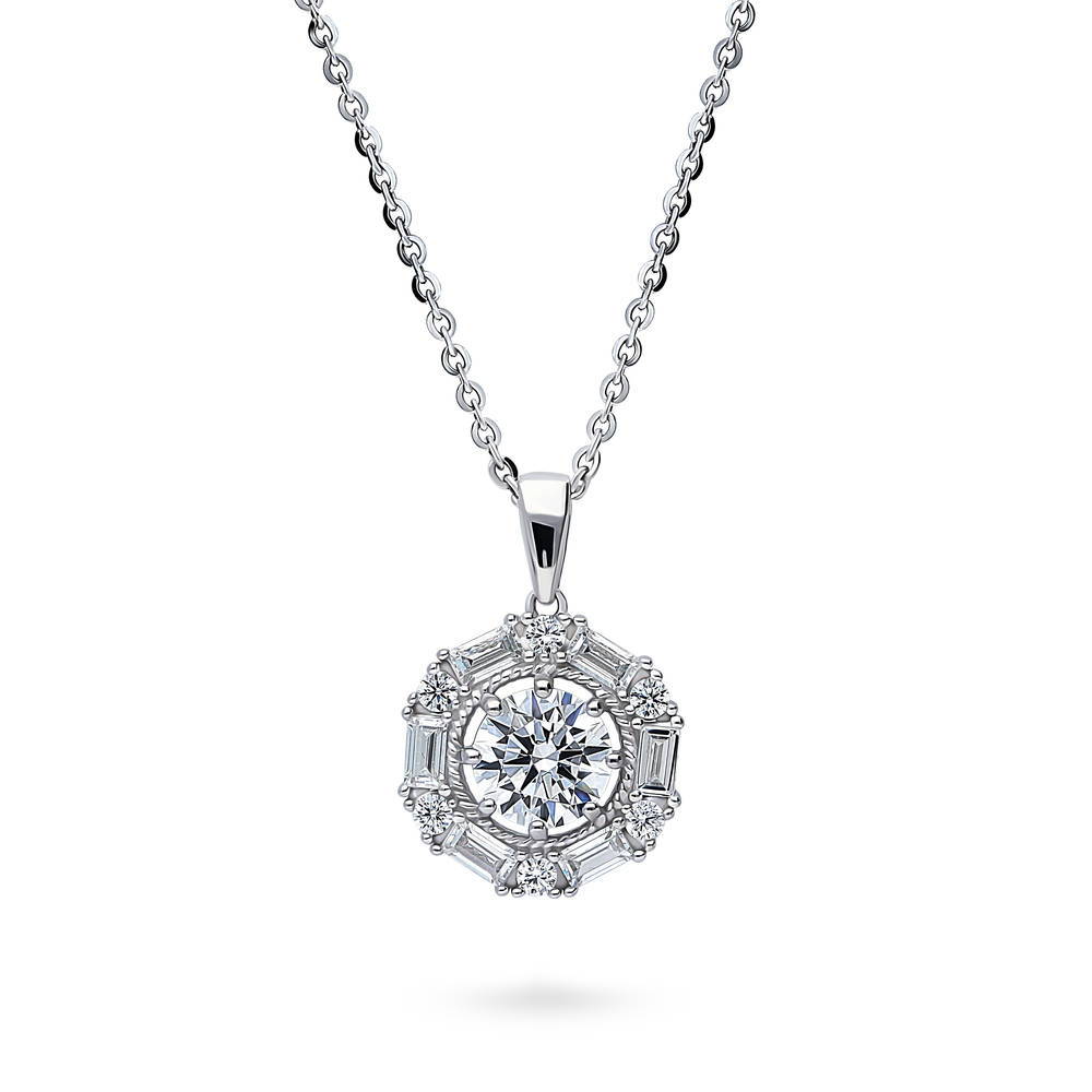 Halo Art Deco CZ Necklace in Sterling Silver, 1 of 7