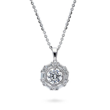 Halo Cable Round CZ Pendant Necklace in Sterling Silver