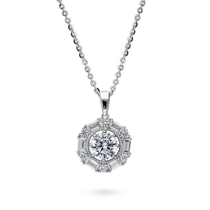 Halo Art Deco CZ Necklace in Sterling Silver