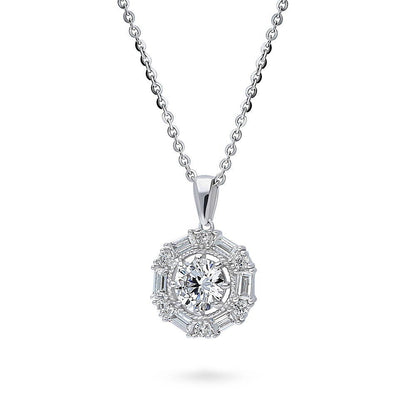 Halo Art Deco CZ Necklace in Sterling Silver