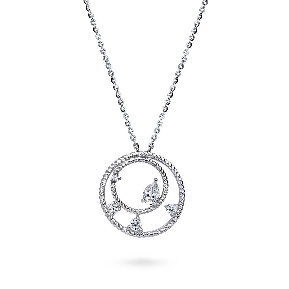 Open Circle Cable CZ Pendant Necklace in Sterling Silver, 1 of 7