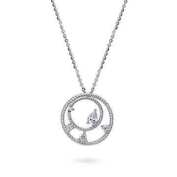 Open Circle Cable CZ Pendant Necklace in Sterling Silver