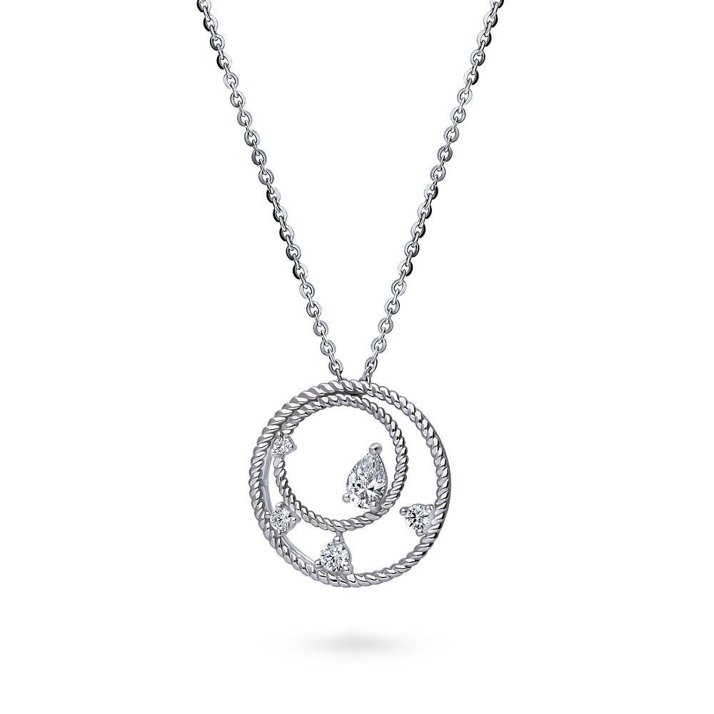Front view of Open Circle Cable CZ Pendant Necklace in Sterling Silver, 4 of 7