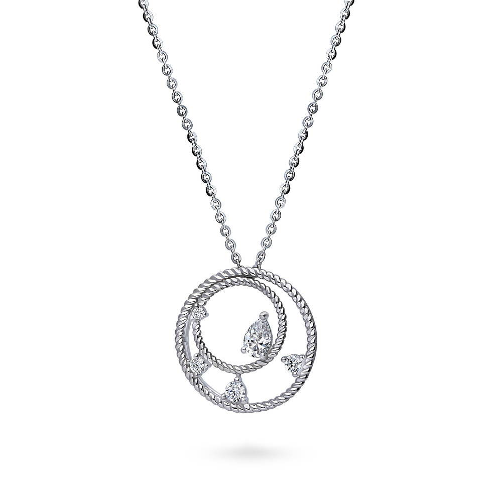Front view of Open Circle Cable CZ Necklace in Sterling Silver, 4 of 7