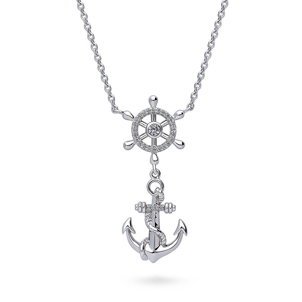 Anchor CZ Pendant Necklace in Sterling Silver, 1 of 5