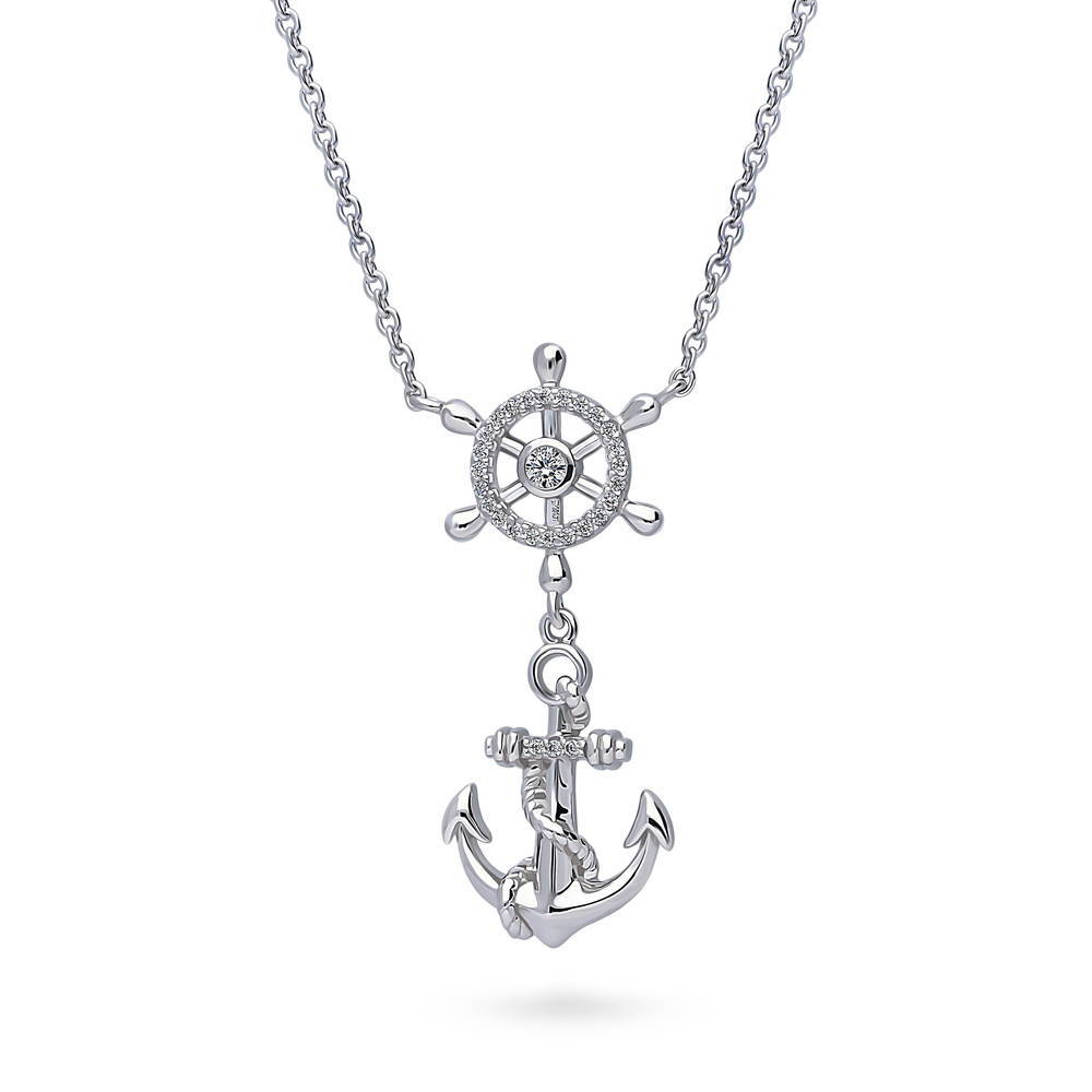 Front view of Anchor CZ Pendant Necklace in Sterling Silver, 3 of 5