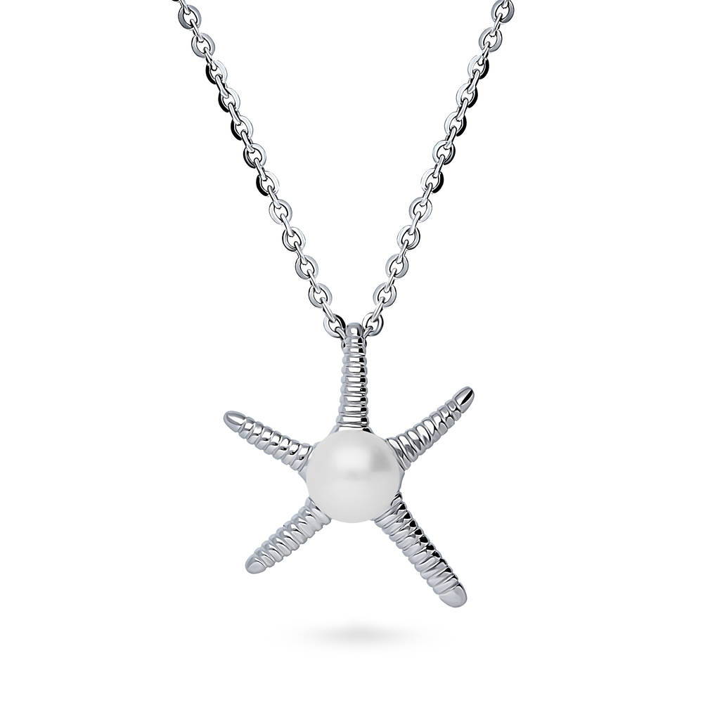 Starfish White Button Cultured Pearl Necklace in Sterling Silver, 1 of 7
