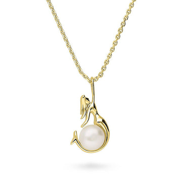 Mermaid White Button Cultured Pearl Necklace in Sterling Silver