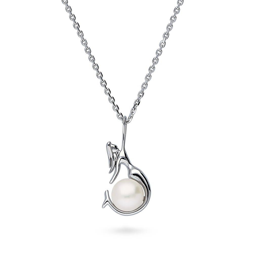 Mermaid White Button Cultured Pearl Necklace in Sterling Silver, 1 of 6