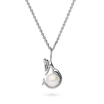 Mermaid White Button Cultured Pearl Necklace in Sterling Silver