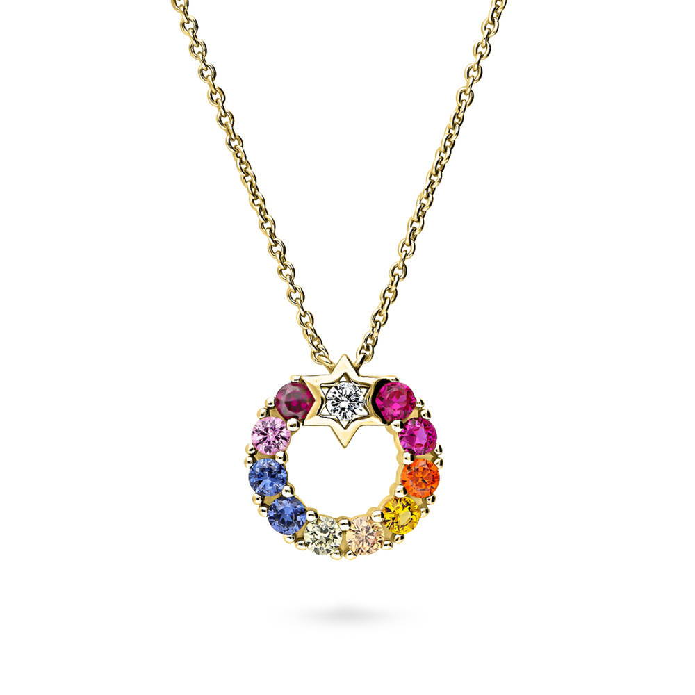 Wreath Multi Color CZ Pendant Necklace in Gold Flashed Sterling Silver