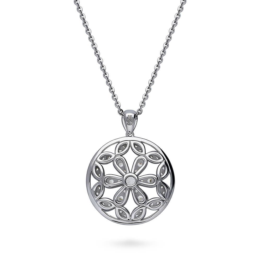 Flower Medallion CZ Pendant Necklace in Sterling Silver