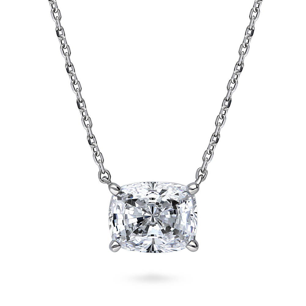 Solitaire East-West 3.5ct Radiant CZ Necklace in Sterling Silver, 1 of 6