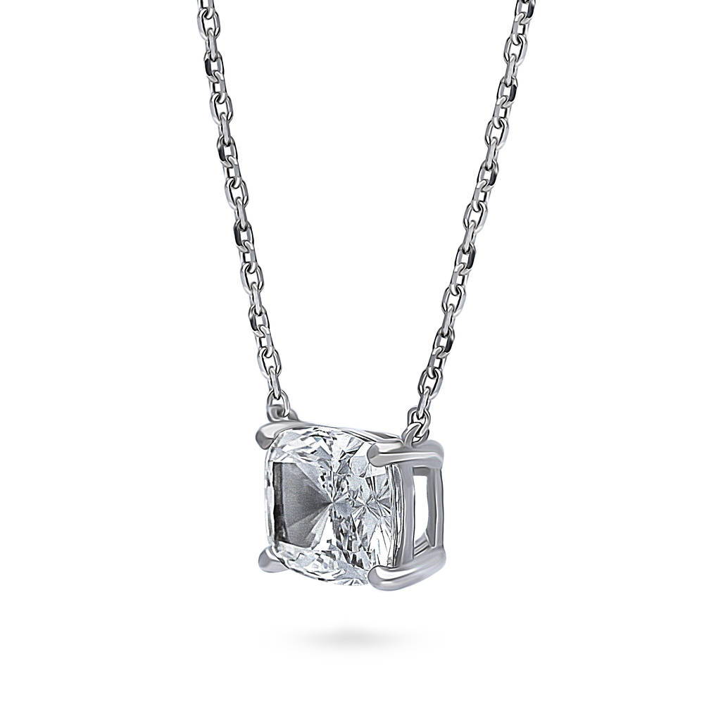 Front view of Solitaire East-West 3.5ct Radiant CZ Necklace in Sterling Silver, 3 of 6