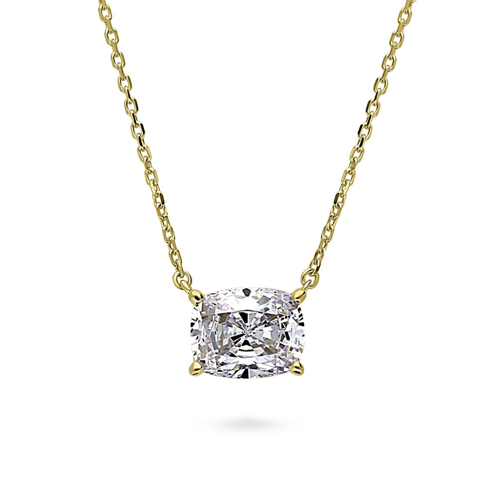 Solitaire East-West 3.5ct Radiant CZ Necklace in Sterling Silver, 1 of 8