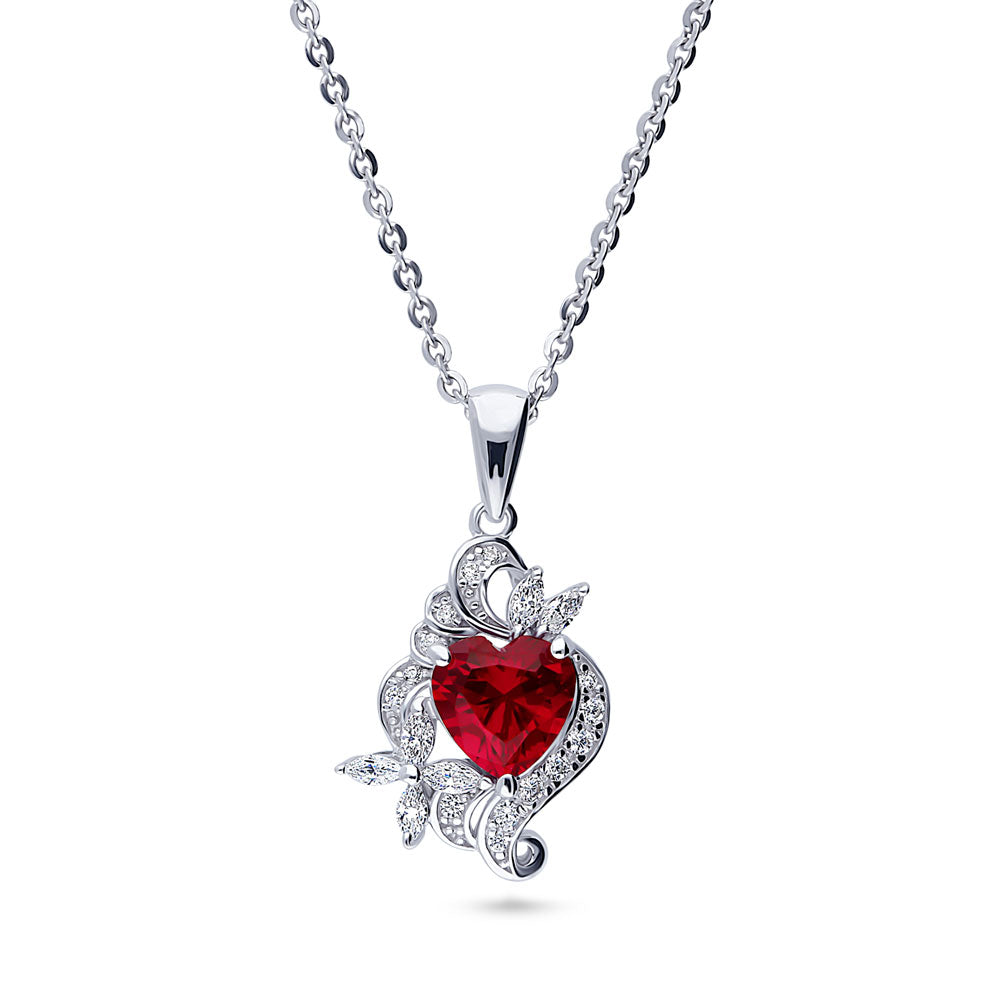 Flower Heart Simulated Ruby CZ Set in Sterling Silver, 5 of 13