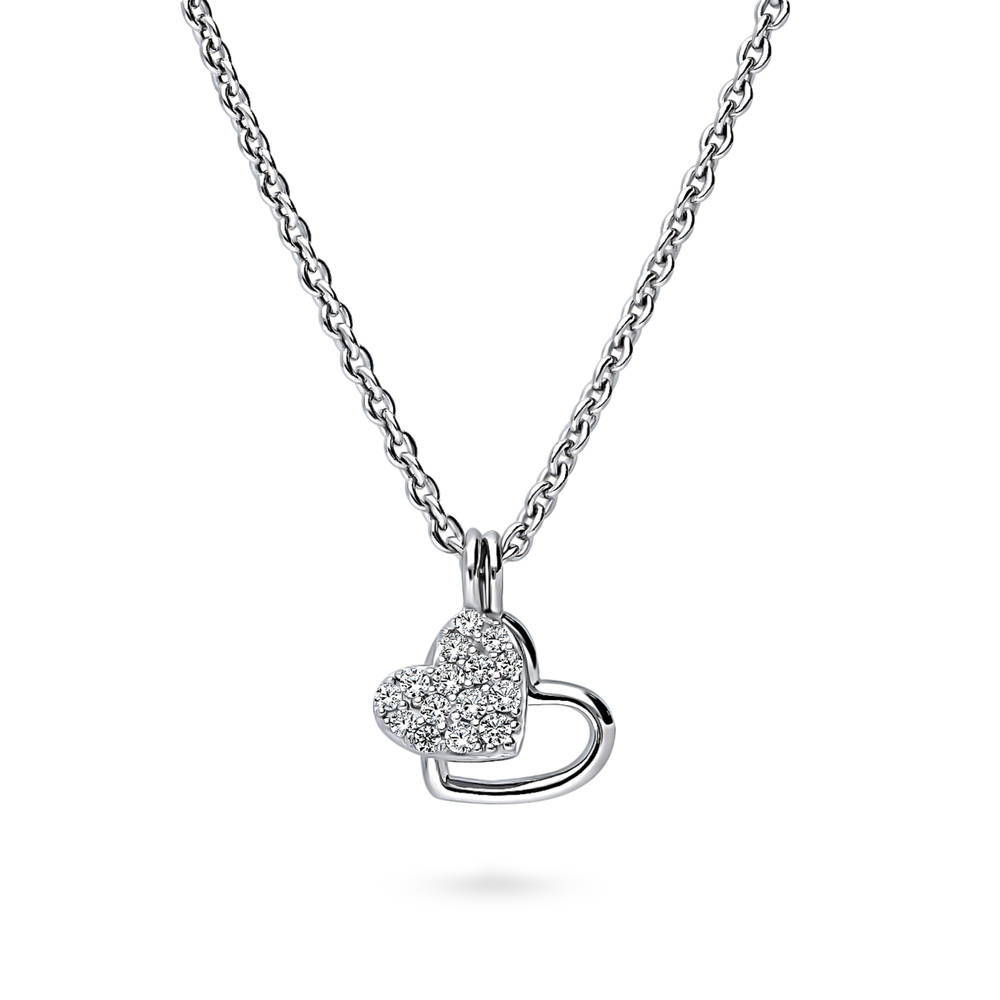 Open Heart CZ Pendant Necklace in Sterling Silver, 1 of 6