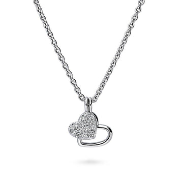 Open Heart CZ Pendant Necklace in Sterling Silver