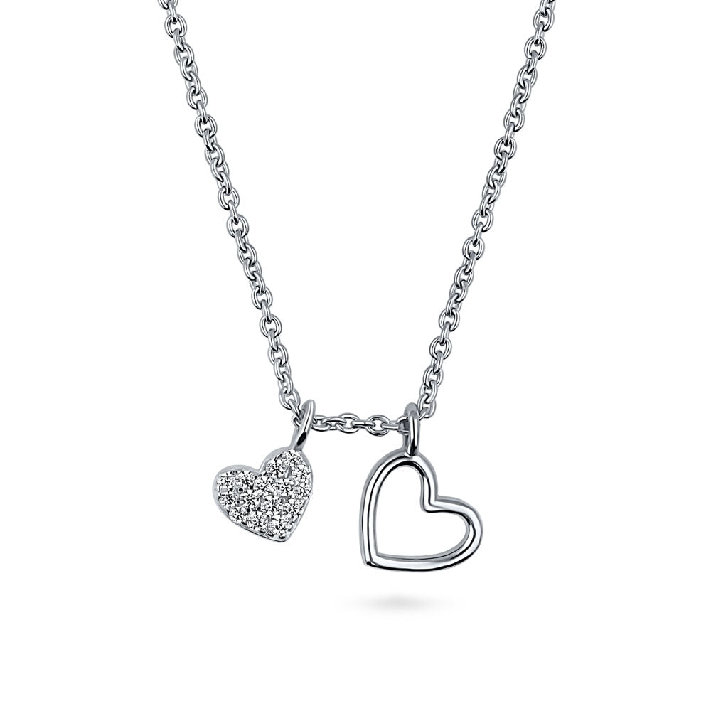 Angle view of Open Heart CZ Necklace in Sterling Silver, 4 of 6