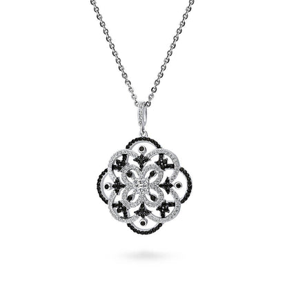Flower Black and White CZ Set in Sterling Silver
