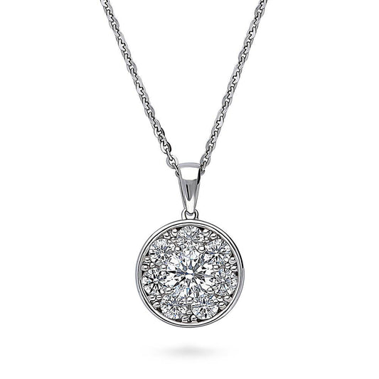 Flower Halo CZ Pendant Necklace in Sterling Silver